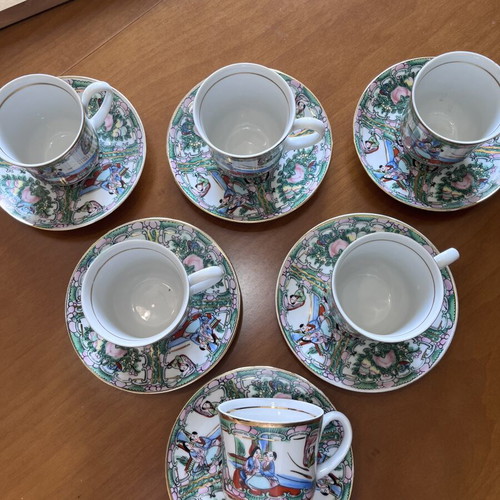 Vintage Chinese Famille Rose Medallion Teacup and Saucer set porcelain