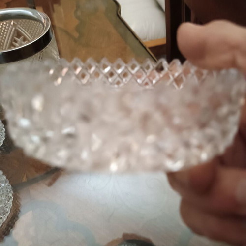 Dessert plates and ice bucket like new, cut glass with engravings