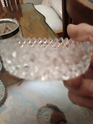 Dessert plates and ice bucket like new, cut glass with engravings