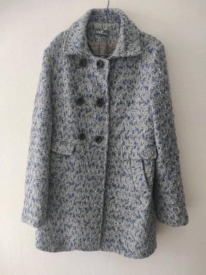 Gray coat with blue boucle like new
