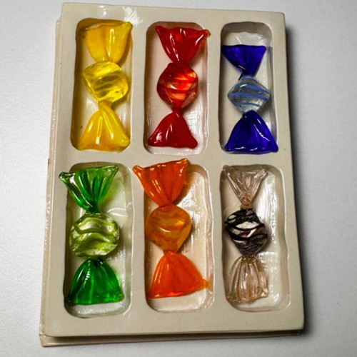 Murano-style handmade glass candy decorations, 3 collectible sets (18 pieces)