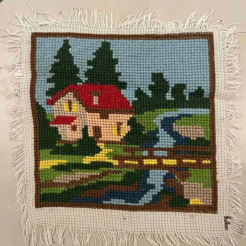 Handmade textile painting used, small size 0.15x0.14 m