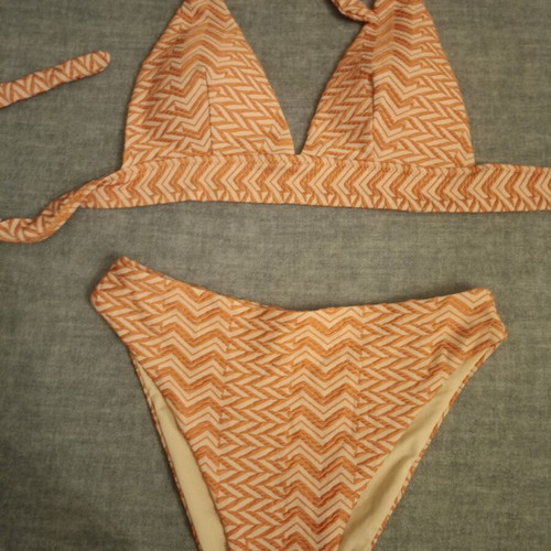 Swimsuit with embossed pattern, like new, coral-beige, size S
