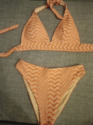 Swimsuit with embossed pattern, like new, coral-beige, size S