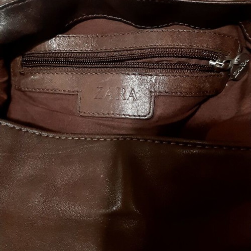 Zara vintage shoulder bag used, brown leather with fringes and studs