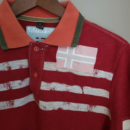 Napapijri Men's Short Sleeve Polo Medium like new, red