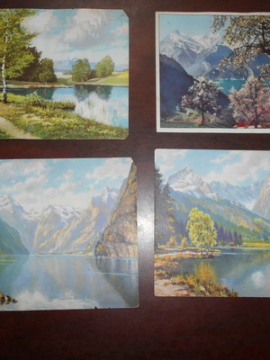 Chromolithograph postcards used, 4 pieces, 1958 and German