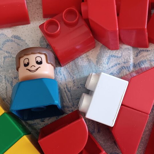 Set of large plastic building blocks with figures