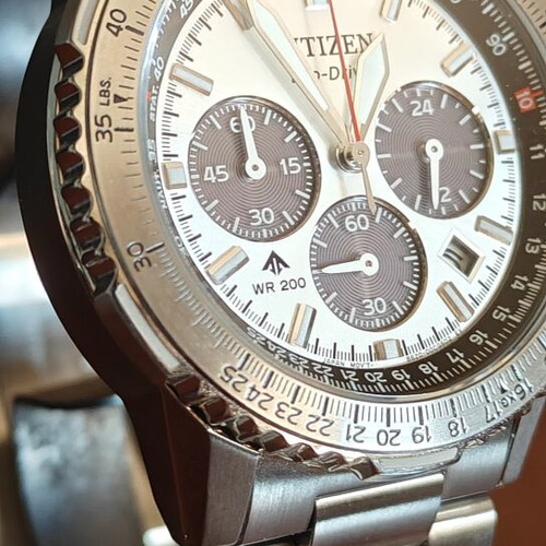 Citizen Promaster Sky EcoDrive Chronograph Silver Stainless Steel Bracelet watch like new