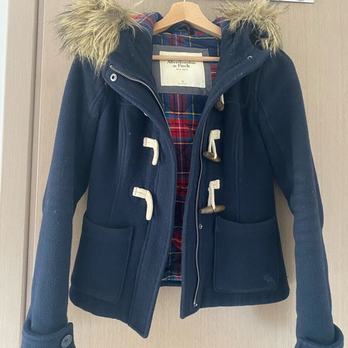 Jacket Abercrombie & Fitch wool with detachable fur like new, blue, XS