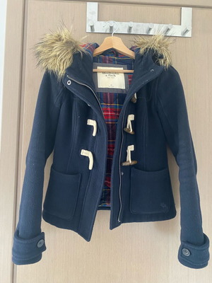 Jacket Abercrombie & Fitch wool with detachable fur like new, blue, XS