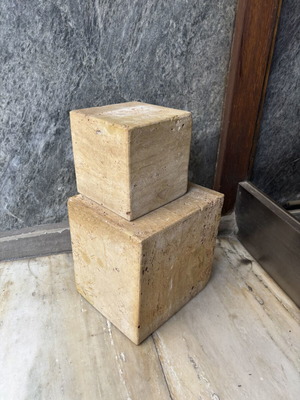 Travertine cubes used, set of two, heavy decorative pieces