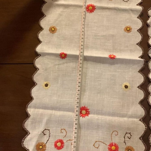 Handmade embroidered flower table runners, set of 2