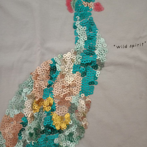 Zara Girls T-shirt with Peacock Sequins used, turquoise