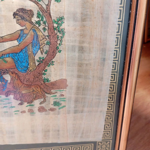 Papyrus painting used, framed wood 44x53 cm