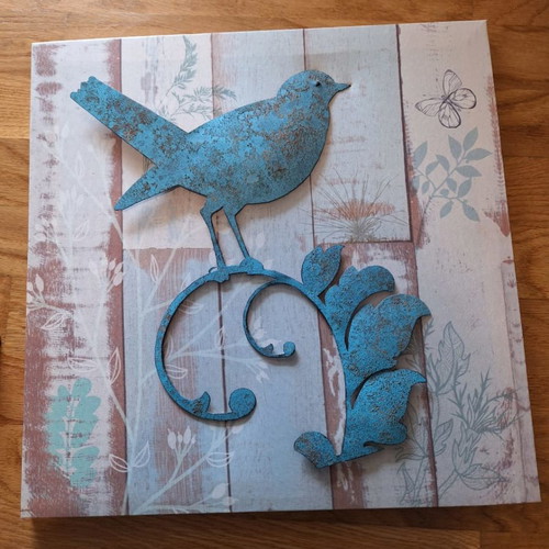 Set of 2 decorative canvases 40×40 like new, bird theme rustic vintage style