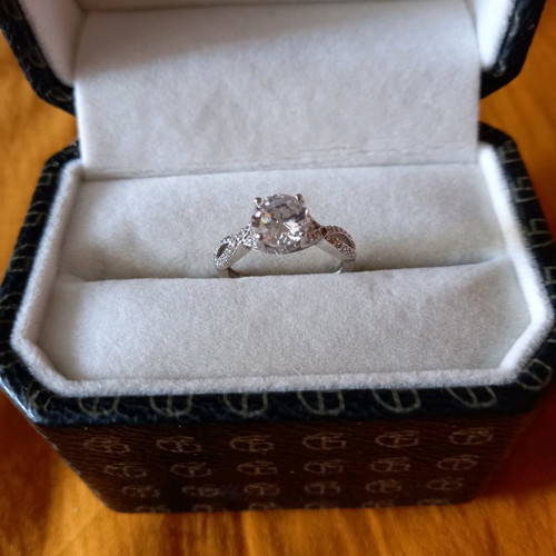 Sterling Silver 925 Platinum-Plated Solitaire Ring Galerie Tsangarakis