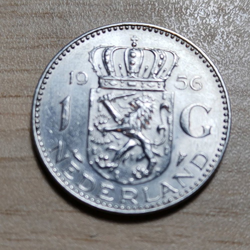 Netherlands 1 gulden 1956 coin used, silver
