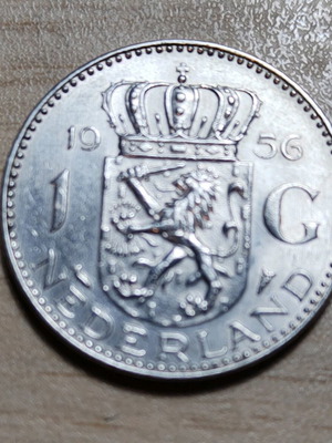 Netherlands 1 gulden 1956 coin used, silver