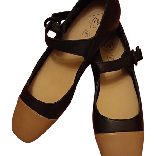 Leather Mary Jane Ballerinas new, size 39, black and beige