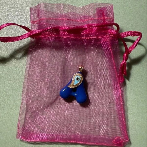 Monogram A necklace pendant new, electric blue with gold details