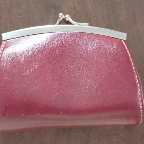 Vintage oxblood red real leather change purse