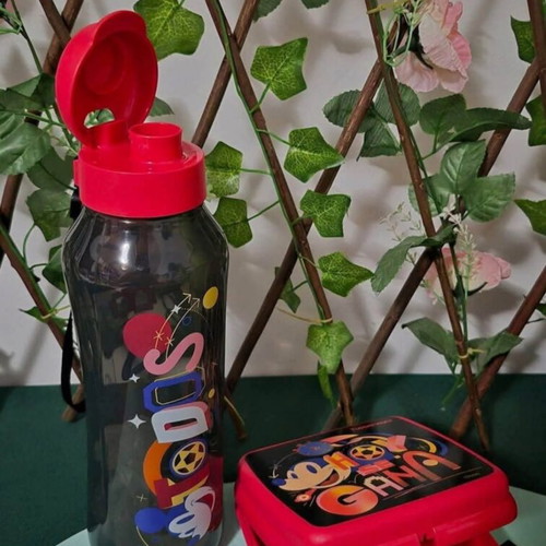 Mickey Football Tupperware set with toast container and 1.2L bottle