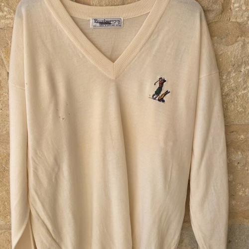 Burberrys Golf V-Neck Sweater used, vintage cream with embroidered logo