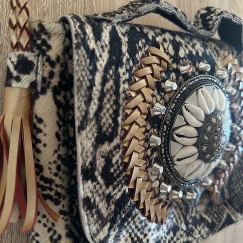 Boho shoulder bag animal print snake leather like new