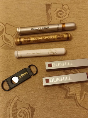 Vintage Dunhill matchboxes and aluminum cigar tubes used set
