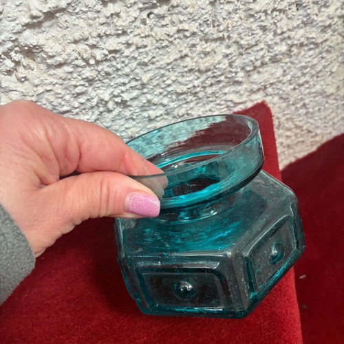 Darlington candle holder used, vintage thick turquoise glass