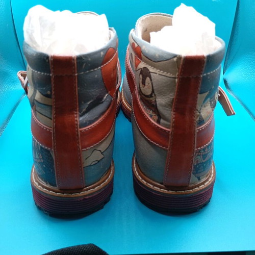 DOGO leather ankle boots used, hand-painted, size 37, multicolor
