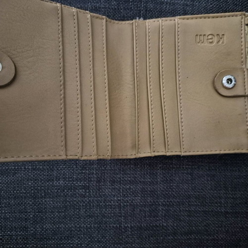 KEM wallet used, beige faux leather
