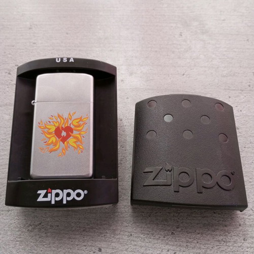 Zippo lighter new with heart design, matte silver