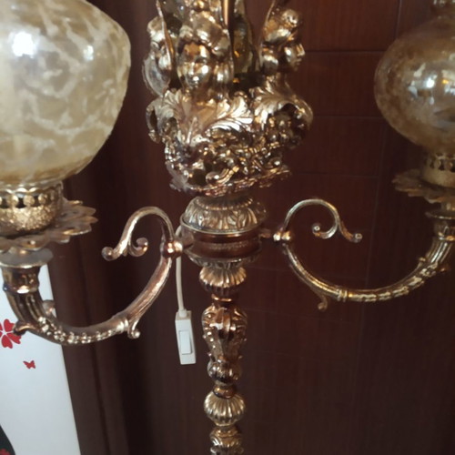 Floor lamp used, gold-bronze color, height 1.60 m