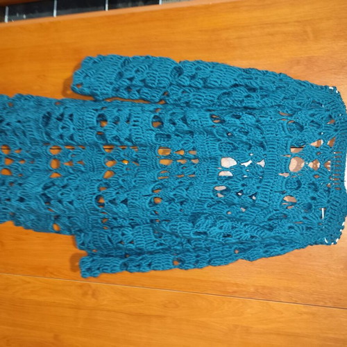 Knitted long wool cardigan handmade blue new