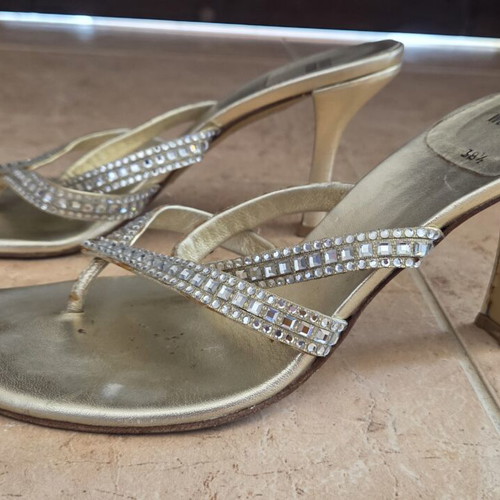 Stuart Weitzman Crystal Embellished Metallic Sandals, EU 38.5