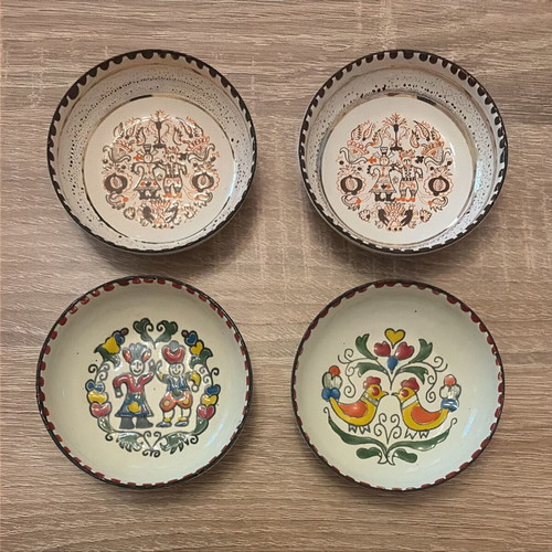Vintage Greek Enamel Art handmade decorative plates, set of 4