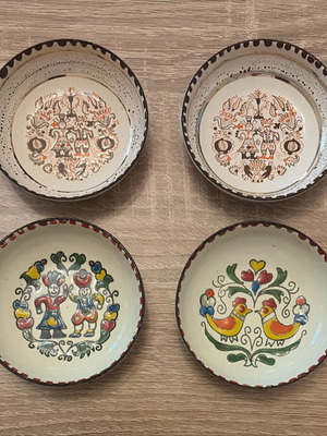 Vintage Greek Enamel Art handmade decorative plates, set of 4