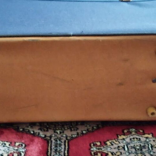Large suitcase used, blue, 56x77 cm with leather details