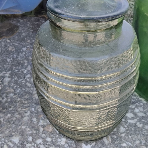 Vintage glass demijohns and storage jar set used, 4 pieces