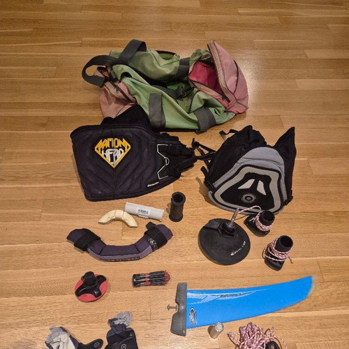 Windsurfing full set with board, sails, masts, booms, and accessories