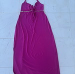 Fuchsia Maxi Summer Dress like new, halterneck with bow and lace