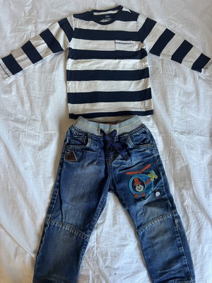 Next jeans and Mark and Spencer striped top set for boy 2-3 years like new