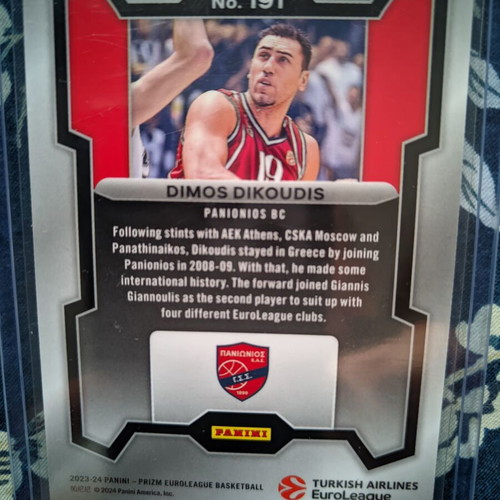 Panini Prizm EuroLeague Basketball Card Dimos Dikoudis cracked ice no 191 Panionios new