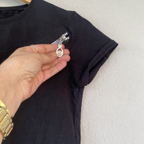 Black cotton blouse with silver zipper new, size M
