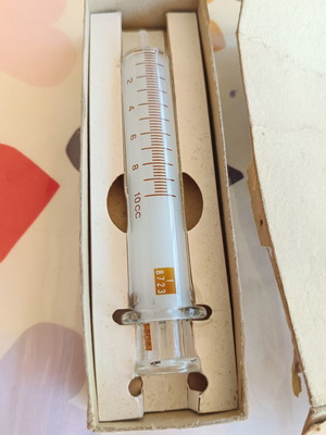Vintage Glass Syringe 10cc with Original Box, new