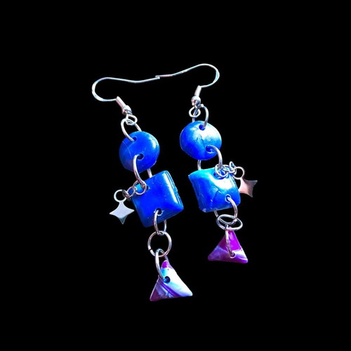 Handmade earrings from recycled plastic new, blue and purple