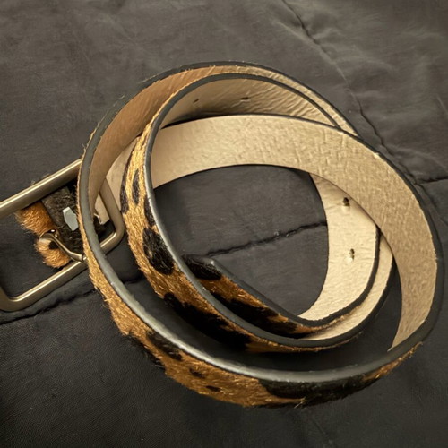 Pony skin belt used with animal print, black and brown