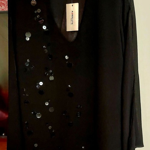 Absolute Fashion Black Sheer Blouse with Sequins New